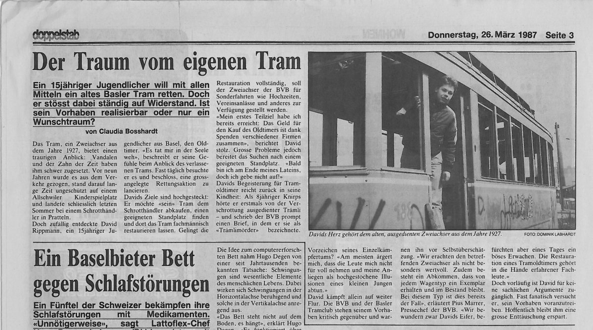 Zeitungsartikel 1987 &ndash; Der Traum vom eigenen Tram